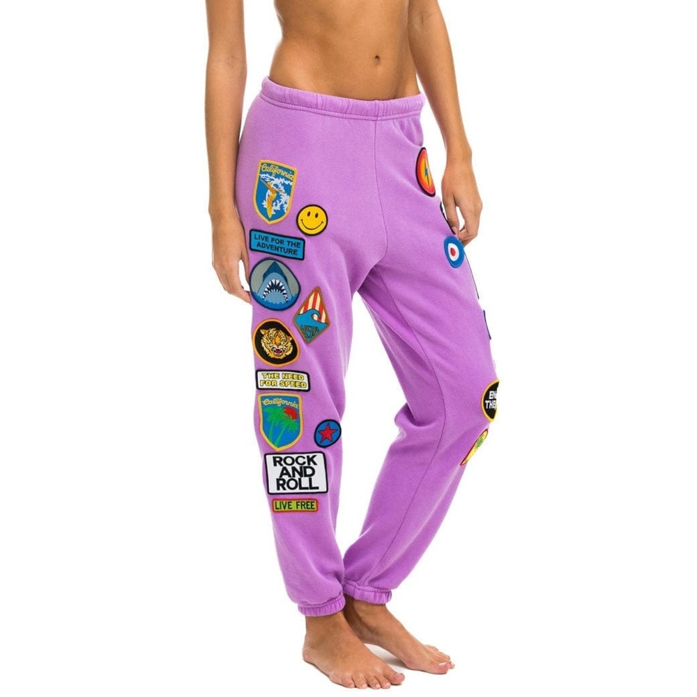 Aviator Nation Vintage Patch Sweatpants Neon Purple Women’s Large -‎ Flawed